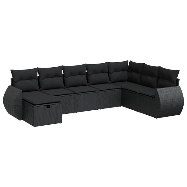 vidaXL Salon de jardin 8 Pièces avec coussins noir résine tressée