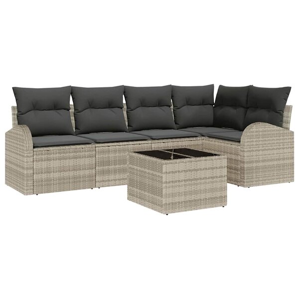 vidaXL Ensemble de canapé de jardin 6 Pièces Gris clair Poly rotin