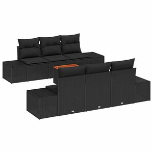 vidaXL Ensemble de canapé de jardin avec coussin 7 Pièces Noir Poly rotin