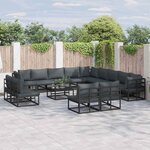 vidaXL Ensemble de canapé de jardin avec coussin 13 Pièces Noir Aluminium