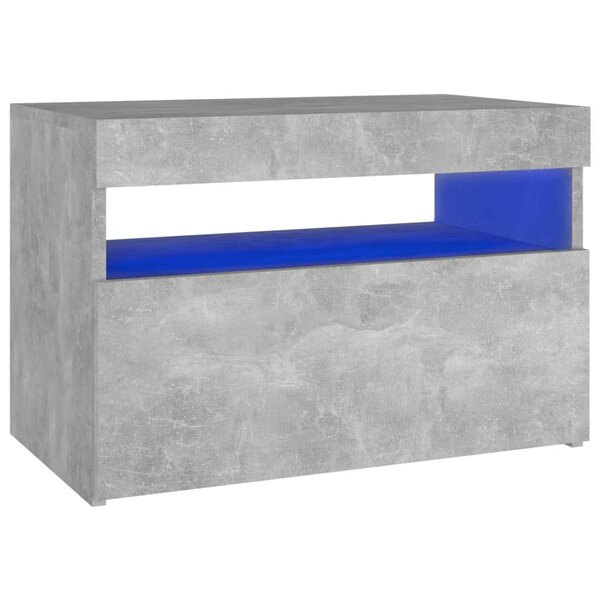 vidaXL Table de chevet avec lumières LED gris béton 60x35x40 cm