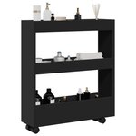 vidaXL Chariot de rangement étroit 3 niveaux noir bois d'ingénierie