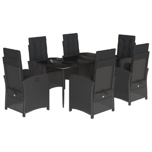 vidaXL Ensemble à manger de jardin coussins 7Pièces Noir Résine tressée