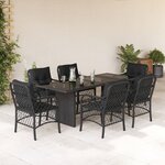 vidaXL Ensemble à manger de jardin coussins 7Pièces Noir Résine tressée