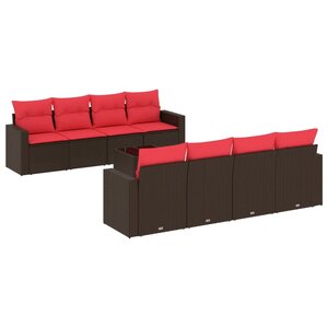 vidaXL Salon de jardin avec coussins 9 Pièces marron résine tressée