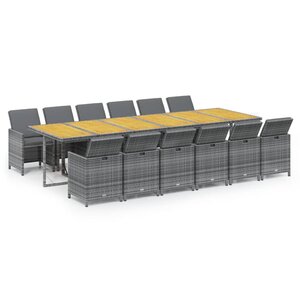 vidaXL Ensemble à manger de jardin coussins 13 Pièces Résine tressée Gris