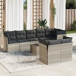 vidaXL Salon de jardin 9 Pièces avec coussins gris clair résine tressée