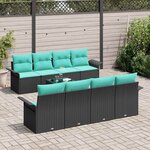 vidaXL Ensemble de canapé de jardin 9 Pièces Noir et turquoise polyrotin