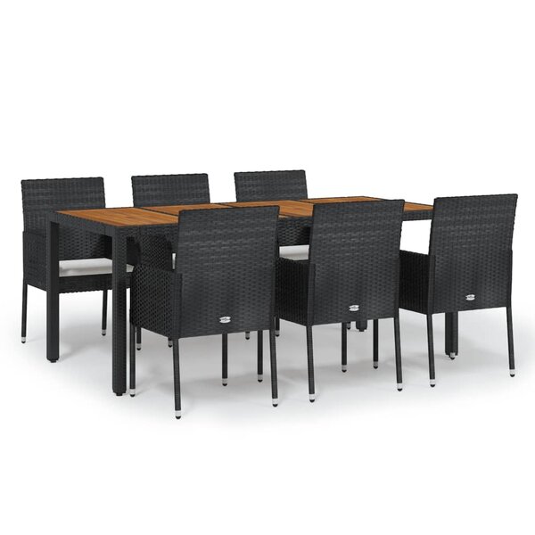 vidaXL Ensemble à dîner de jardin et coussins 7Pièces Noir Résine tressée