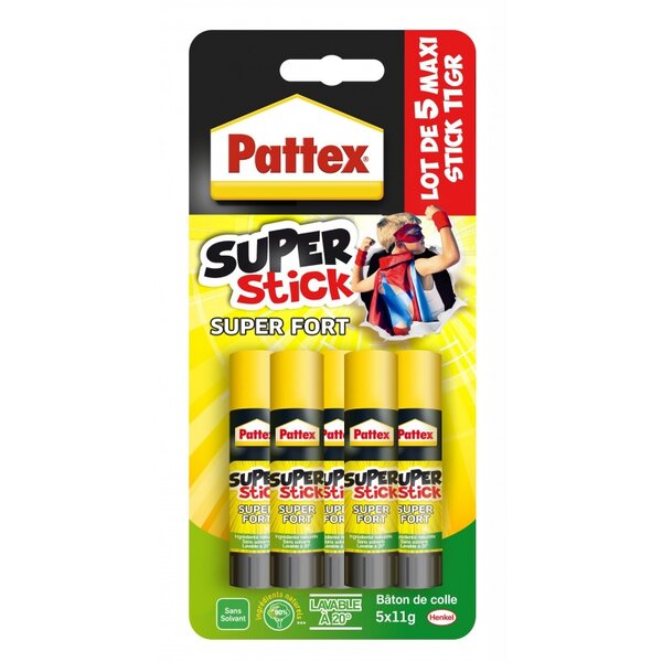 Lot de 5 bâtons de colle blanche - 11g - super stick - pattex