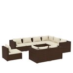 vidaXL Salon de jardin 9 Pièces avec coussins Résine tressée Marron