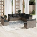 vidaXL Salon de jardin 11 Pièces avec coussins gris résine tressée
