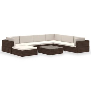 vidaXL Salon de jardin 8 Pièces avec coussins résine tressée marron