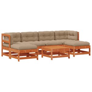 vidaXL Ensemble de salon de jardin 7 Pièces Brun cire Bois de pin massif
