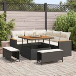 vidaXL Ensemble de canapé de jardin avec coussin 8 Pièces Noir Poly rotin