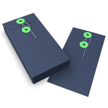 Lot de 20 enveloppes bleue marine + vert à rondelle et ficelle 220x110