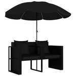 vidaXL Lit de jardin avec parasol Résine tressée Noir