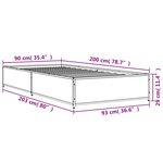 vidaXL Cadre de lit chêne fumé 90x200 cm bois d'ingénierie et métal