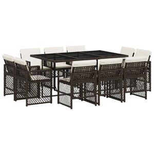 vidaXL Ensemble à manger de jardin et coussins 11 Pièces marron rotin