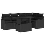vidaXL Ensemble de canapé de jardin avec coussin 6 Pièces Noir Poly rotin