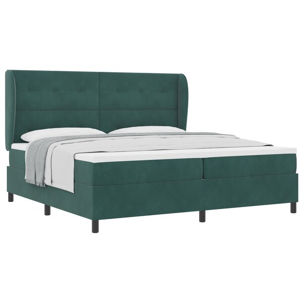 Lit Box Spring avec Matelas verte foncé 200x200 cm en Velours