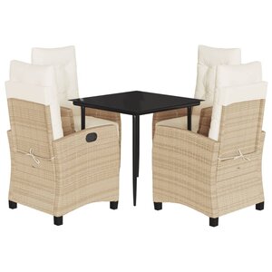 vidaXL Ensemble à manger de jardin avec coussins 5Pièces Beige poly rotin