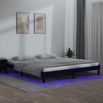 vidaXL Cadre de lit à LED noir 140x190 cm bois massif