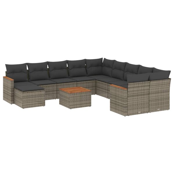vidaXL Salon de jardin avec coussins 12 Pièces gris résine tressée