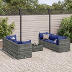 vidaXL Salon de jardin 7 Pièces avec coussins Gris Résine tressée