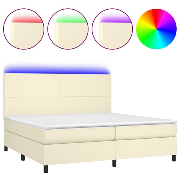 vidaXL Sommier à lattes de lit avec matelas et LED Crème 200x200 cm