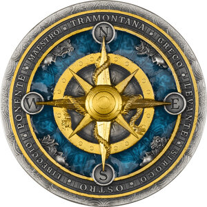 Monnaie COMPASS ROSE 2 Oz Argent 5$ Niue 2026