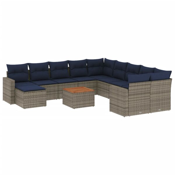 vidaXL Salon de jardin avec coussins 12 Pièces gris résine tressée