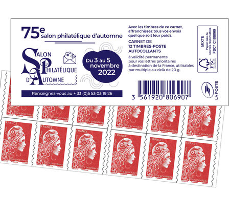 Carnet 12 timbres Marianne l'engagée - Lettre Prioritaire - Couverture Salon d'Automne
