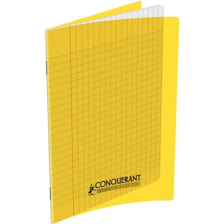 Cahier 96 pages seyès 90 g  couverture polypropylène jaune  format 17 x 22 cm  CONQUERANT