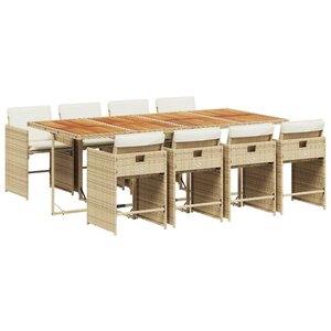 vidaXL Ensemble à manger de jardin et coussins 9 Pièces beige Poly rotin