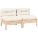 vidaXL Canapé 2 places de jardin et coussins crème Bois de pin solide