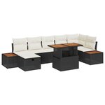 vidaXL Ensemble de canapé de jardin avec coussin 8 Pièces Noir Poly rotin