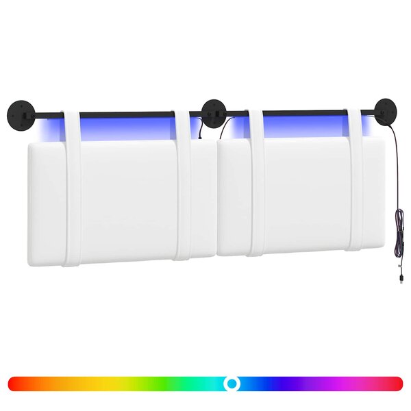 vidaXL Tête de lit suspendue Avec lumière LED Blanc Tissu