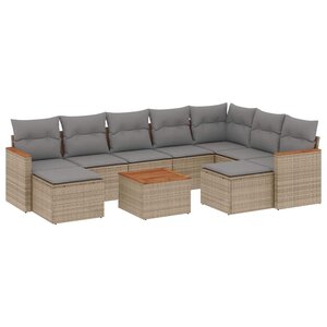 vidaXL Salon de jardin avec coussins 10 Pièces beige résine tressée