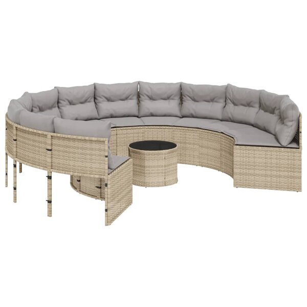 vidaXL Canapé de jardin avec table coussins rond beige résine tressée