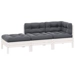 vidaXL Salon de jardin 3 Pièces avec coussins Blanc Bois de pin solide