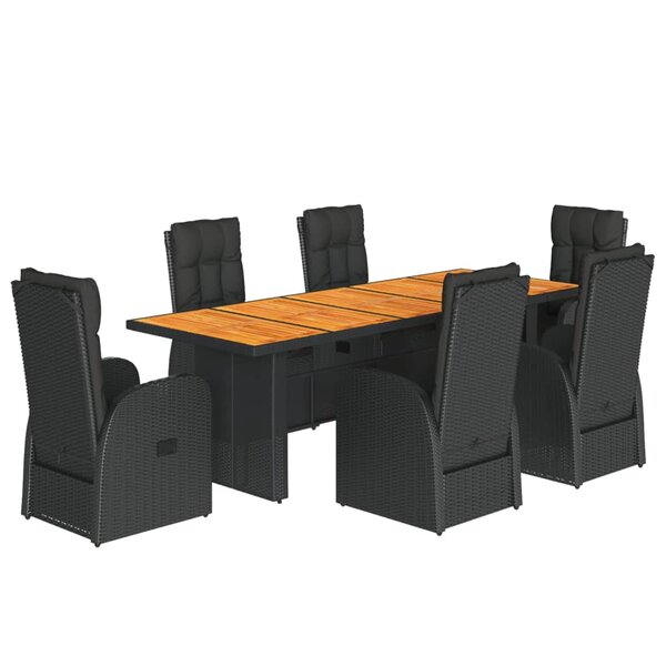 vidaXL Ensemble à manger de jardin coussins 7 Pièces noir résine tressée