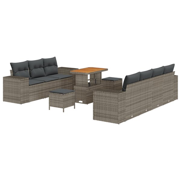 vidaXL Ensemble de salon de jardin de 10 pièces avec des coussins gris en poly rotin et en acacia