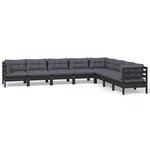 vidaXL Salon de jardin 8 Pièces avec coussins Noir Bois de pin massif