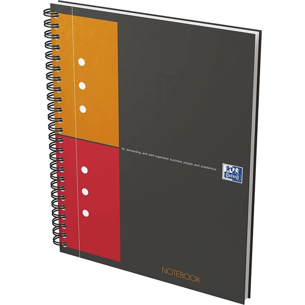 Cahier NOTEBOOK spirale A5+ 160 p perforées 80g 5x5 Couverture Rigide Gris OXFORD