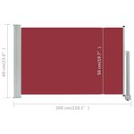 vidaXL Auvent latéral rétractable de patio 60x300 cm Rouge