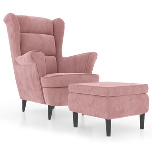 vidaXL Fauteuil à oreilles avec tabouret rose velours