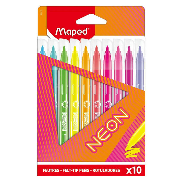 Feutres - Coloriage - Enfant - 10 couleurs néon - Pointe moyenne - Maped