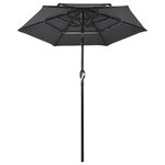 vidaXL Parasol à 3 niveaux avec mât en aluminium Anthracite 2 m