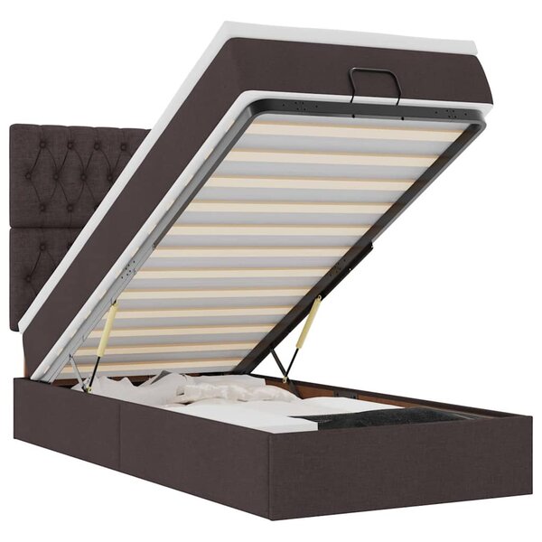 vidaXL Lit ottoman avec matelas et LED marron foncé 90x200 cm tissu